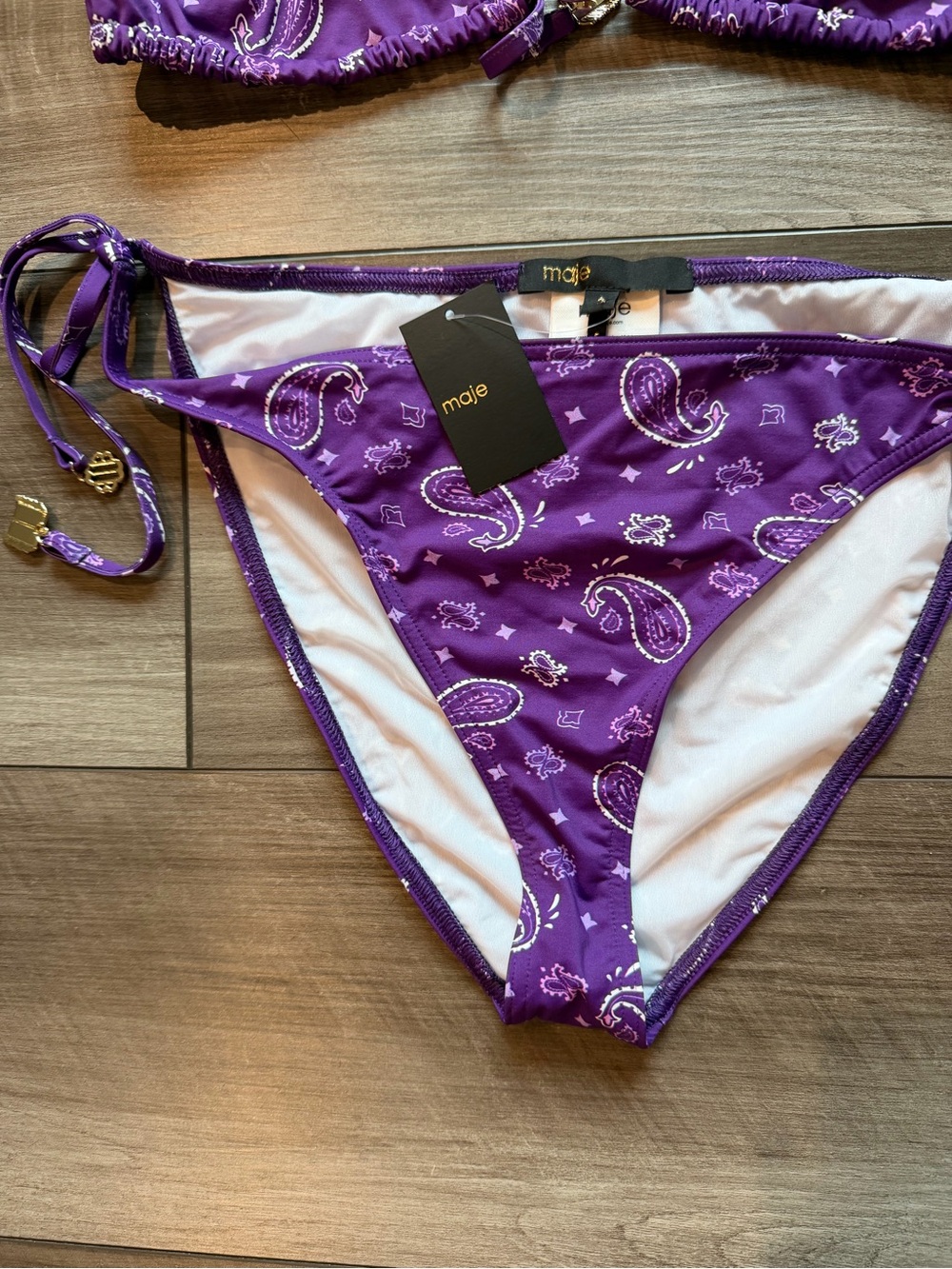 Maje Purple Paisley Triangle Tie Bikini 3 large - Picture 4 of 5